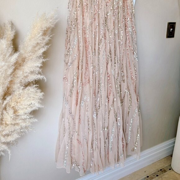 Mac Duggal 5445 Cap Sleeve Embellished Evening Gown Beige Multi Size 16 NWOT - Picture 8 of 13